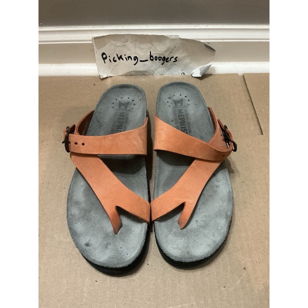 Mephisto Women EU 37 US 6.5 Helen Classics Orange Nubuck Designer Thong Sandals